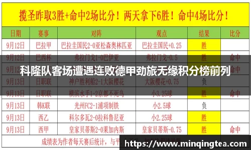 科隆队客场遭遇连败德甲劲旅无缘积分榜前列